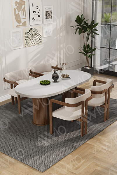 AVVİO White Serisi Bohem Ayak 4'lü Tokyo Metal Demonte Sandalye 80x140 Masa S...