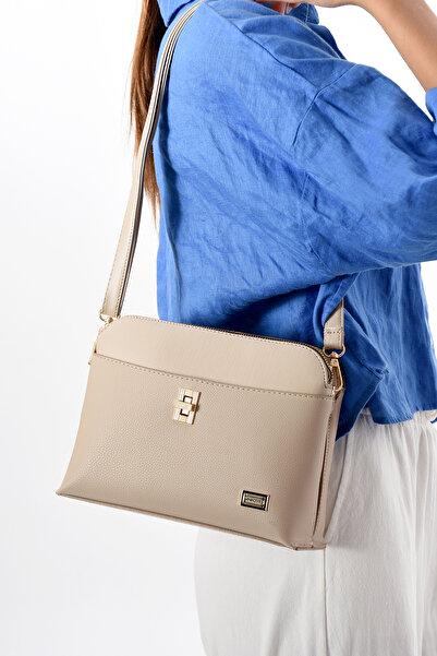 Sanmorris Jasminel Ayarlanabilir Çapraz Askılı Kum Rengi Kadın Omuz Çantası