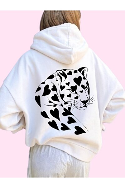 ArtYus Unisex Heart Tiger Colorful Custom Printed Cotton Oversize Hooded Sweatshirt