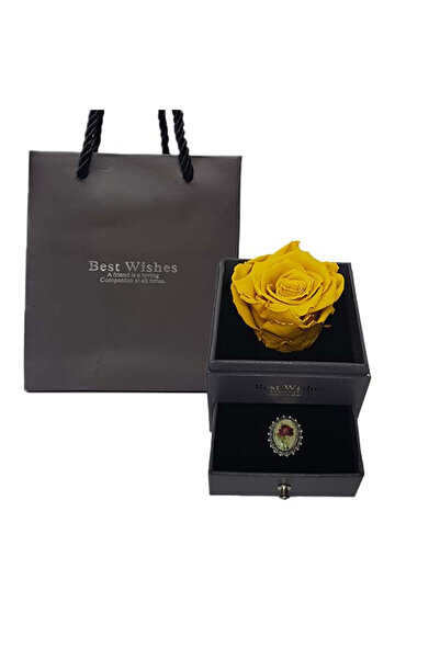 velve Trandafir criogenat in cutiuta cu sertar si brosa, galben, Galben