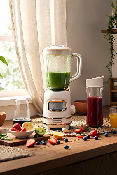 teknotrust Kişisel 1L Öğütücülü ve Şişeli Smoothie Blender Seti Bej Renkli