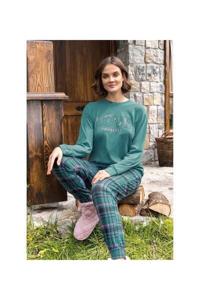 Aydoğan Women's Long Sleeve Pajama Set – 95% Cotton 5% Elastane, Comfortable and Stretchy