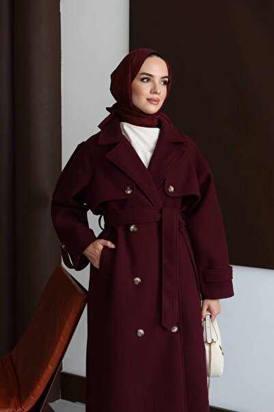 SESABUTİK Oversize kruvaze yaka trençkot
