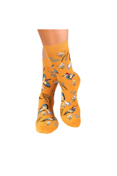 Pirin Hill Șosete Fine din Bambus cu Flori și Păsări Mustar