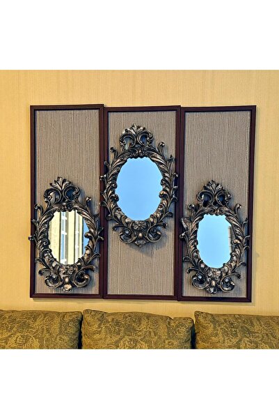 Peramari Dekoratif Polyester Üçlü Antik Ayna Takımı Gold Siyah Eskitme
