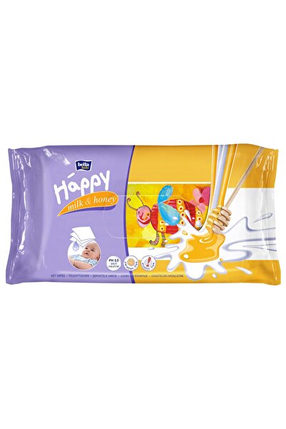 Happy Șervețele umede delicate cu lapte și miere pentru bebeluși - 64 bucăți,...