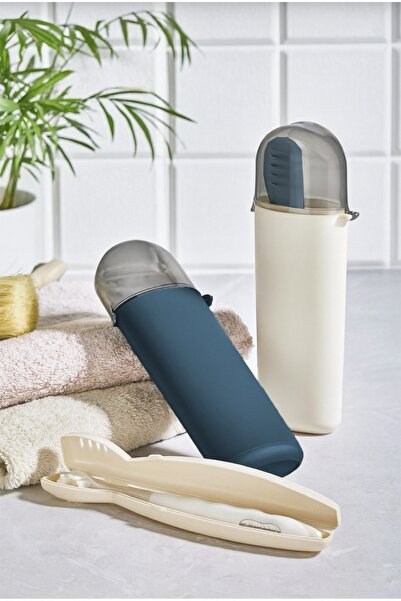 Sungroup 2 Pcs Multipurpose Box and 2 Pcs Toothbrush Box (4 Pcs Set) (2 pcs Blue, 2 pcs Beige)