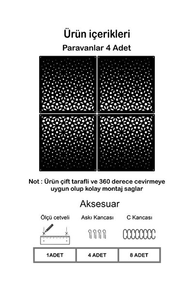 WOODDOOM Çiçek Lazer Kesim Paravan, Ahşap Seperatör, Panel Levha Seti Dekorasyon Ahşap Oda Bölücü Desen