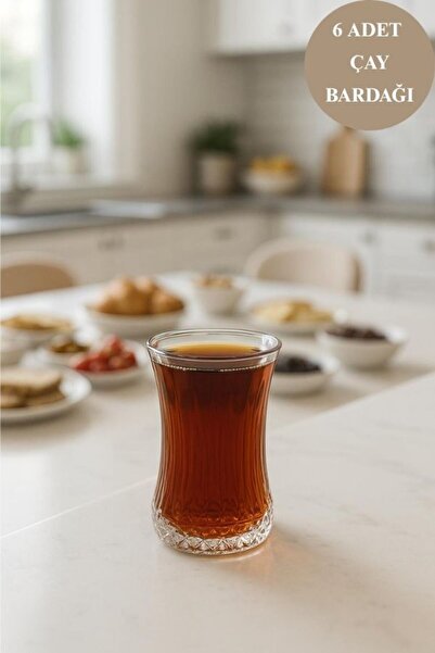 isra kristal 6’lı Kristal Desenli İnce Belli Çay Bardağı Seti – Şık Cam Barda...
