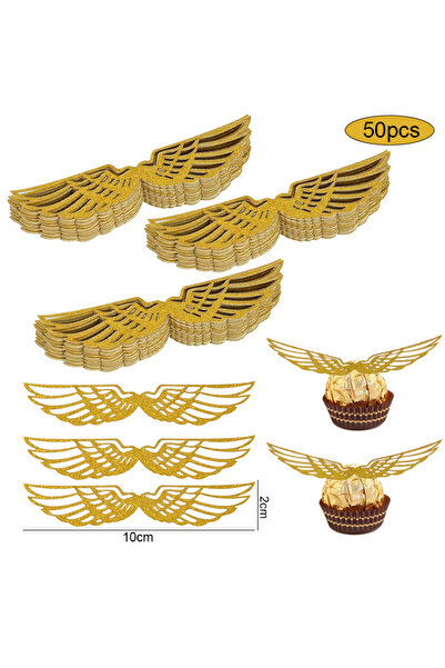 Choice 50 قطعة A01 50 قطعة أجنحة لامعة لتزيين كعكة الشوكولاتة أجنحة ورقية ذهب...