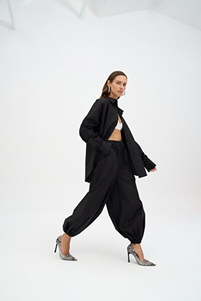 MAI STUDIOS CO. Velora Black Poplin Baggy Pants