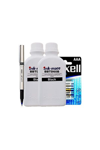 Ink-mate Set Flacon cerneala Compatibil Brother BTD60BK 2x500ml Negru + Roller DeLuxe si Baterii Alk