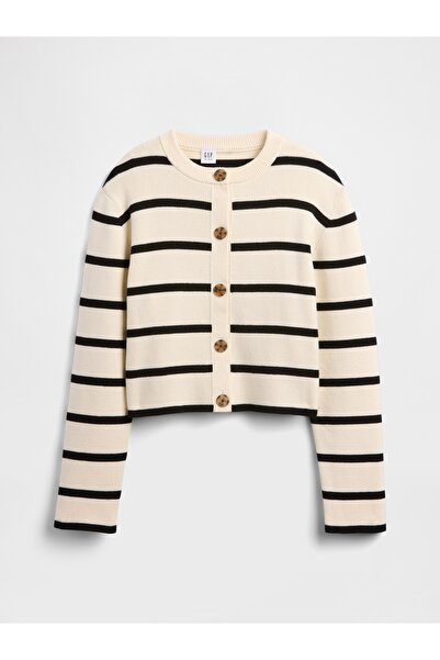 GAP Kız Çocuk Krem Relaxed Çizgili Kazak