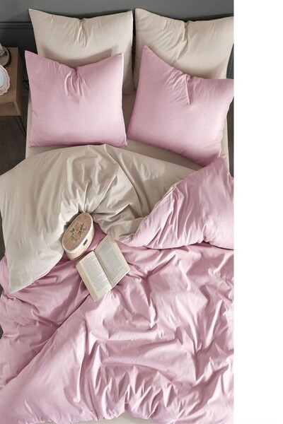 MORE HOME غطاء لحاف مزدوج + غطاء وسادة (بدون ملاءات) لون بيج فاتح