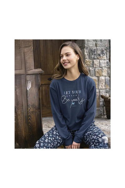 Aydoğan Women's Long Sleeve Pajama Set – 95% Cotton 5% Elastane, Comfortable and Stretchy