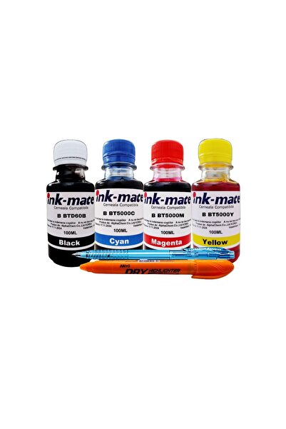Ink-mate Set Cerneala Compatibil Brother 1x100ml BTD60BK Negru, 1x100ml BT5000C Cyan, 1x100ml BT5000