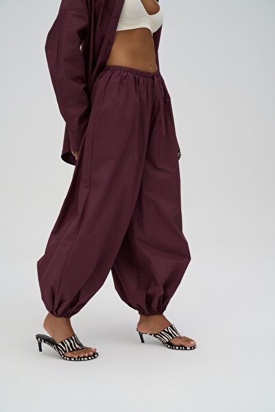 MAI STUDIOS CO. Velora Burgundy Poplin Shalwar Trousers