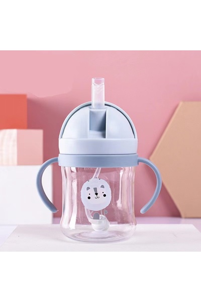 Choice Blue 250 ml straw cup Cute cartoon bottle Baby water bottle Children's bottle Animal print training