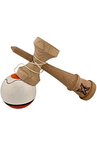 Flippy Επαγγελματικό παιχνίδι Kendama, Flippy, Ξύλινο, Μπάλα με επίστρωση SUPER STICK, 18 cm, Λευκό Πορτοκαλί