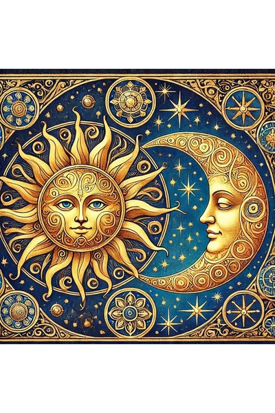 Dialands Mozaik لوحة فسيفساء ماسية للشمس والقمر مقاس 50×50 سم