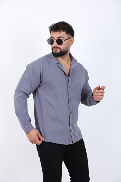 blayn jeans Ανδρικό μακρυμάνικο πουκάμισο με εφέ λινό oversized κομμάτια