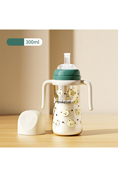 Choice Green 300ml Baby Drinking Cup Feeding Bottle With Straw Gravity Ball Wide Caliber Drinking Milk Wate