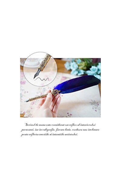 Doty Set de caligrafie vintage AntiqueFeather Doty®, cu penițe, călimară și suport, albastru regal