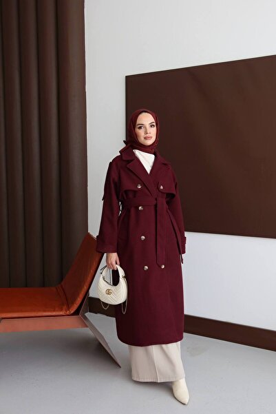 SESABUTİK Oversize kruvaze yaka trençkot