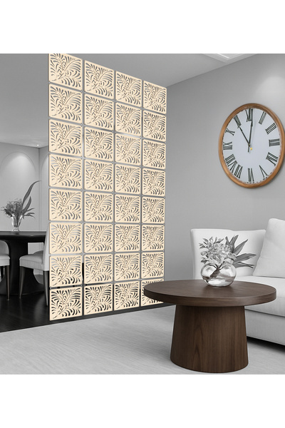 WOODDOOM Çiçek Modelli Lazer Kesim Paravan, Ahşap Seperatör, Panel Levha Seti...