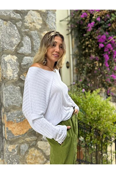 Punta Otantik LS5510 Ιταλική πλεκτή μπλούζα με λαιμόκοψη σε σχήμα V Λευκή