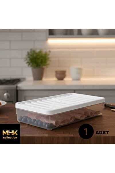 MHK Collection حاوية تخزين مستطيلة بغطاء بلاستيكي أبيض