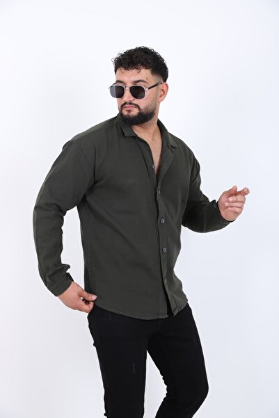 blayn jeans Ανδρικό μακρυμάνικο πουκάμισο με εφέ λινό oversized κομμάτια