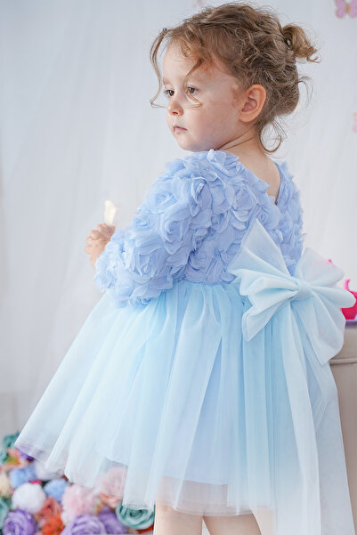 ALYRA Kız Bebek Elbise Uzun Kollu Fiyonklu Güllü Doğum Günü Parti Düğün Özel Gün Abiye Kız Çocuk Elbise