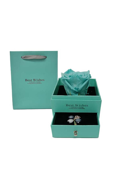 velve Cryogenic rose in turquoise box, with drawer and brooch, turquoise, Tur...