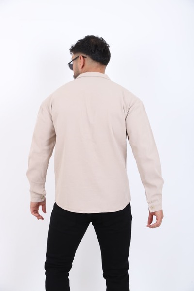 blayn jeans Erkek Uzun Kollu keten görünümlü Gömlek Oversize Kalıp