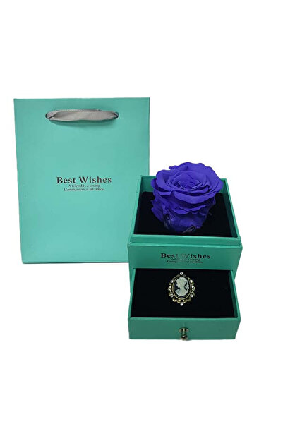 velve Trandafir criogenat in cutiuta turcoaz, cu sertar si brosa, mov, Mov