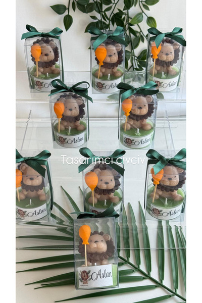 Tasarımcı Civciv Aslan şeklinde mum, doğum hediyeliği, safari konseptli hediy...