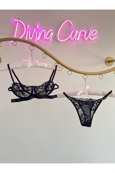 Divina Curve Luna Noir Siyah Dantelli Transparan Sütyen Külot Takımı