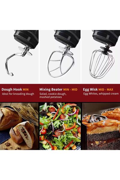 hoffmans Ανθεκτικό επαγγελματικό μίξερ μπολ - 1200W, 8L, 6 ταχύτητες, λειτουργία Turbo, ανοξείδωτο ατσάλι, ζύμωμα ζύμης