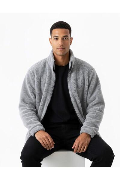 dwnwear Unisex Teddy Sherpa Kuzu Yünü Görünümlü Tam Fermuarlı Yüksek Yaka Polar Ceket