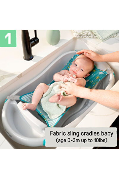Ingenuity Summer by - Comfy Clean Deluxe Tub with Soft Sling & Foam, Grey, Ages 0–24 Months