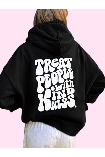 ArtYus Unisex Treat People Colorful Custom Printed Cotton Oversize Hooded Sweatshirt