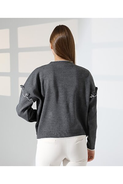 MODA Bow Detailed Ruffled Knitwear Skirt Top Crop Cardigan