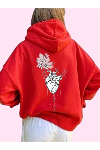 ArtYus Unisex Heart Flower Colorful Custom Printed Cotton Oversize Hooded Sweatshirt