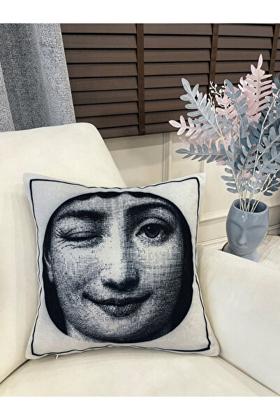 Brillant Açık Gri Fornasetti Lina Cavalieri Yüz Temalı Kırlent Kılıfı 45x45