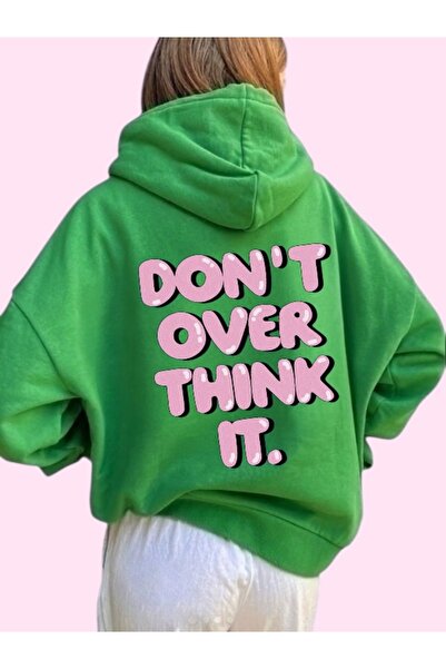 ArtYus Unisex Don'T over Think It Colorful Custom Printed Cotton Oversize Hooded Sweatshirt