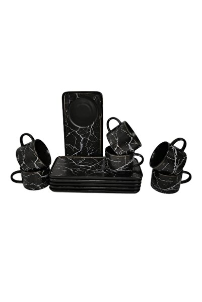 Eom Set de 6 cești de cafea sau ceai cu farfurioare, ceramică fină, marmură n...