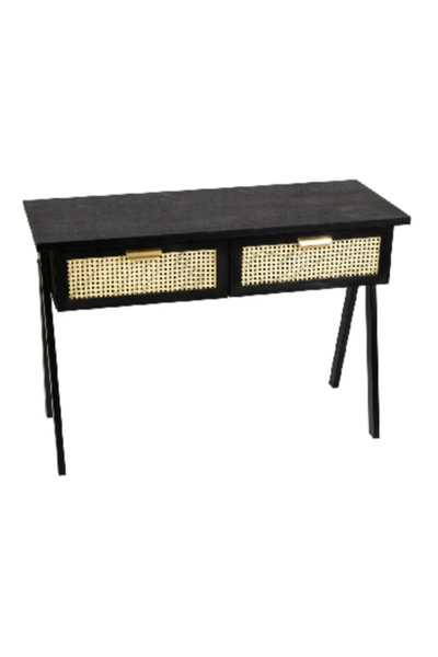 Sauder طاولة وحدة تحكم مستطيلة أنيقة من الخيزران مع درج