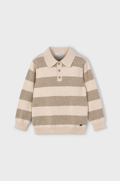 MAYORAL Erkek Çocuk Yün Karışımlı Polo Yaka Çizgili Triko Kazak - Kahverengi