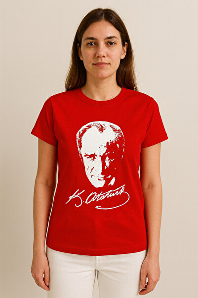 Sibel Günay Butik Tricou roșu unisex Ataturk cu imprimeu |   bumbac 100% |   ...
